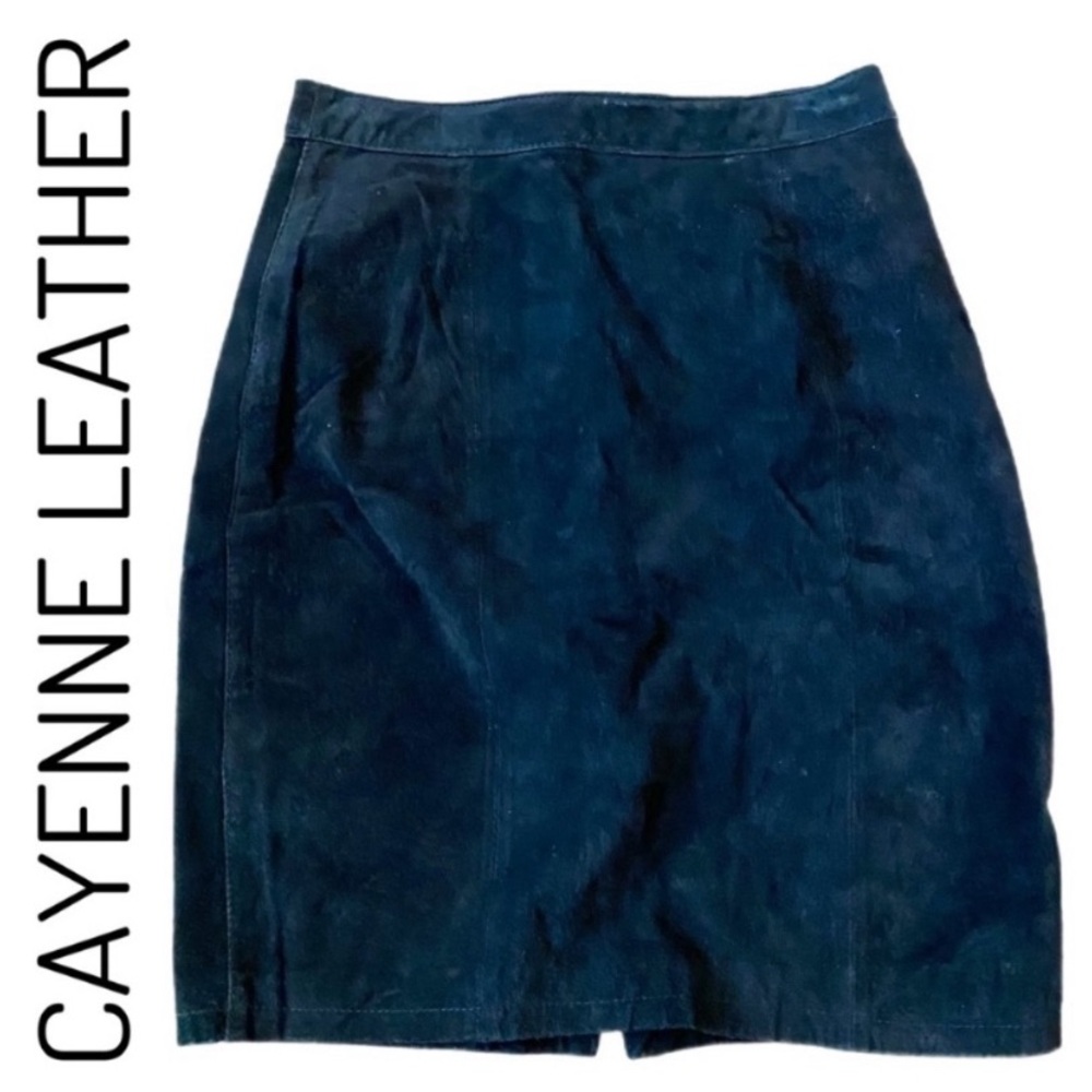 Cayenne Leather Vintage Black Suede 100% Leather Skirt Back Slit Women’s Size 10